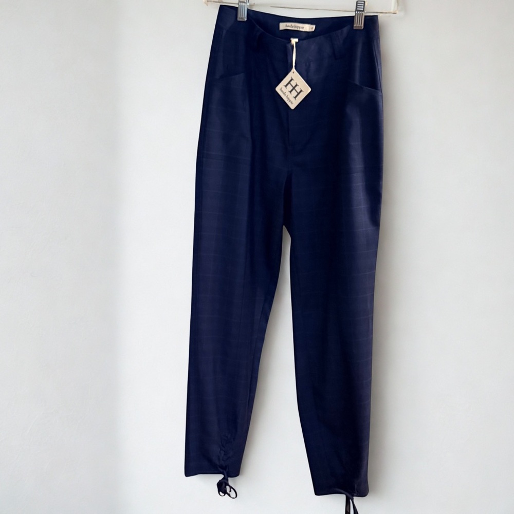 NWT Haute Hippie Blue Check Laced Ankle Pants Sz 0 and Sz 2